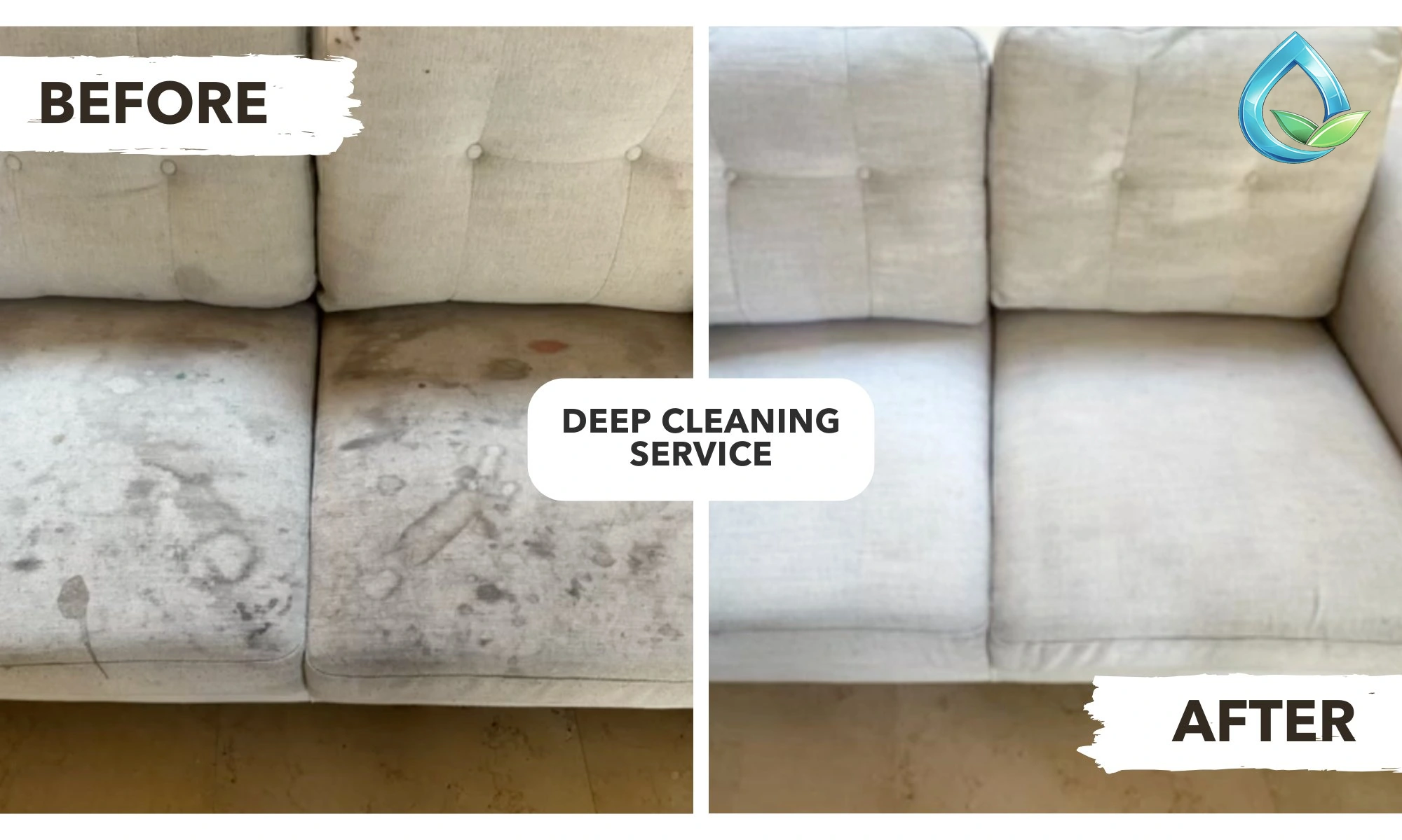 Before and after sofa cleaning result